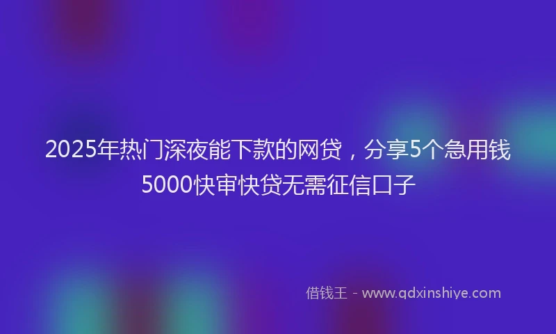 2025年热门深夜能下款的网贷，分享5个急用钱5000快审快贷无需征信口子