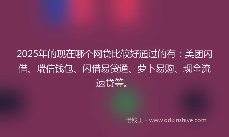 2025年的现在哪个网贷比较好通过的有：美团闪借、瑞信钱包、闪借易贷通、萝卜易购、现金流速贷等。