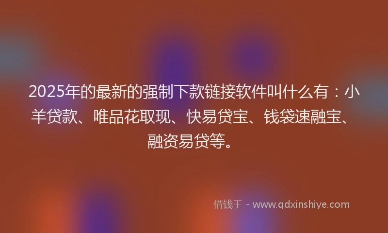 2025年的最新的强制下款链接软件叫什么有：小羊贷款、唯品花取现、快易贷宝、钱袋速融宝、融资易贷等。