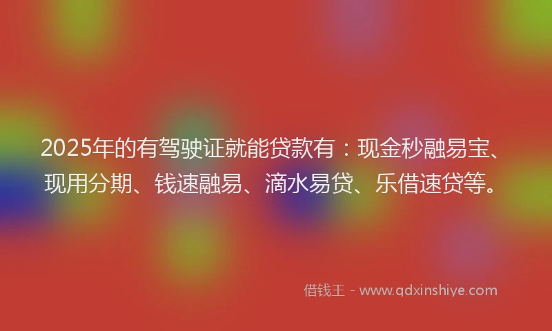 2025年的有驾驶证就能贷款有：现金秒融易宝、现用分期、钱速融易、滴水易贷、乐借速贷等。