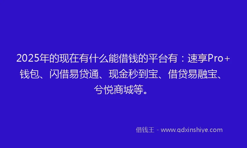 2025年的现在有什么能借钱的平台有：速享Pro+钱包、闪借易贷通、现金秒到宝、借贷易融宝、兮悦商城等。