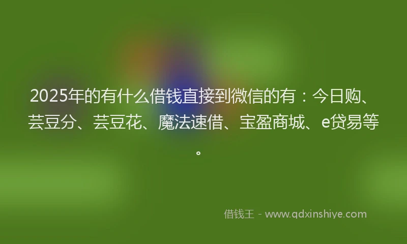 2025年的有什么借钱直接到微信的有：今日购、芸豆分、芸豆花、魔法速借、宝盈商城、e贷易等。