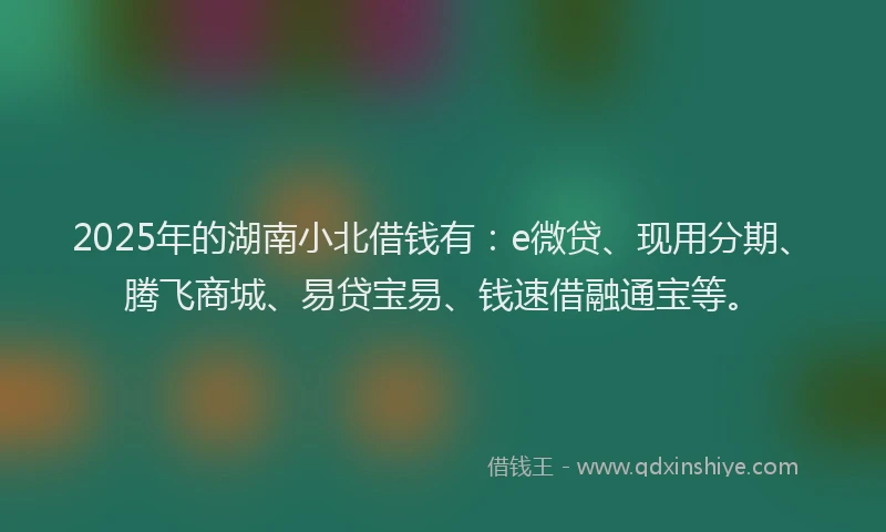 2025年的湖南小北借钱有：e微贷、现用分期、腾飞商城、易贷宝易、钱速借融通宝等。