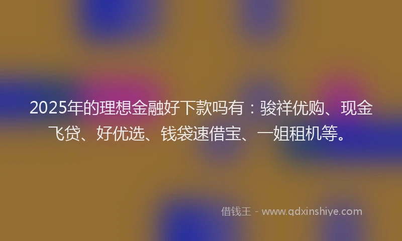 2025年的理想金融好下款吗有：骏祥优购、现金飞贷、好优选、钱袋速借宝、一姐租机等。