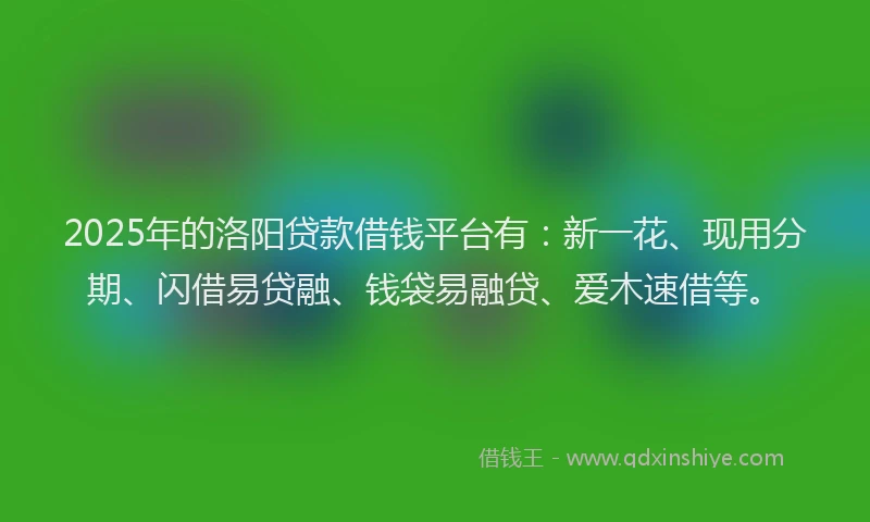 2025年的洛阳贷款借钱平台有：新一花、现用分期、闪借易贷融、钱袋易融贷、爱木速借等。