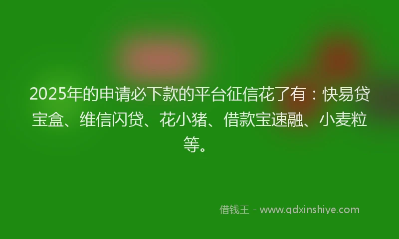 2025年的申请必下款的平台征信花了有：快易贷宝盒、维信闪贷、花小猪、借款宝速融、小麦粒等。