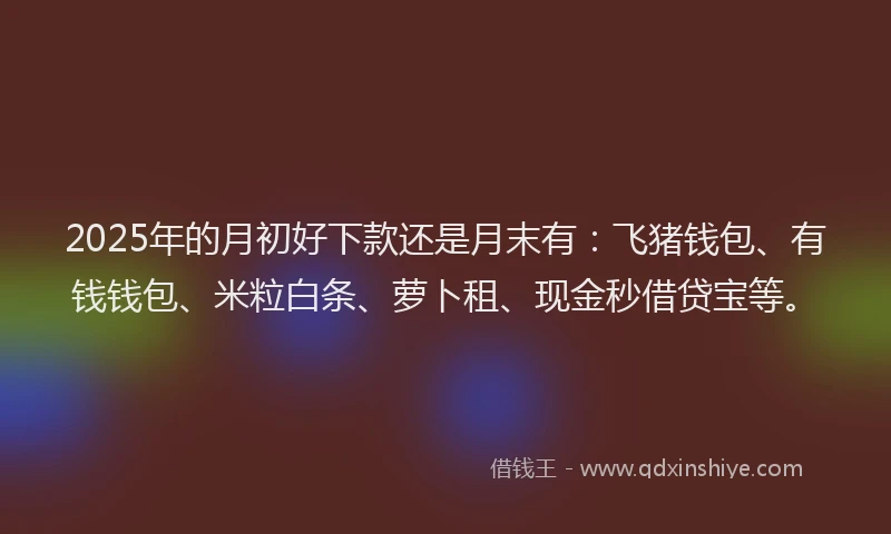 2025年的月初好下款还是月末有：飞猪钱包、有钱钱包、米粒白条、萝卜租、现金秒借贷宝等。