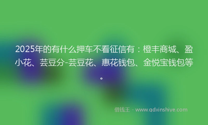 2025年的有什么押车不看征信有：橙丰商城、盈小花、芸豆分-芸豆花、惠花钱包、金悦宝钱包等。