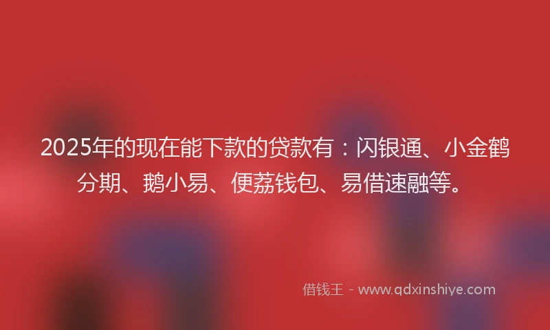 2025年的现在能下款的贷款有：闪银通、小金鹤分期、鹅小易、便荔钱包、易借速融等。