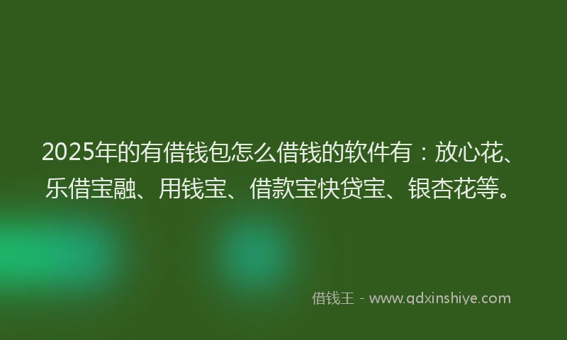 2025年的有借钱包怎么借钱的软件有：放心花、乐借宝融、用钱宝、借款宝快贷宝、银杏花等。