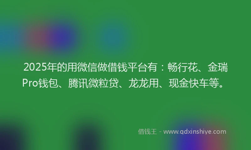 2025年的用微信做借钱平台有：畅行花、金瑞Pro钱包、腾讯微粒贷、龙龙用、现金快车等。