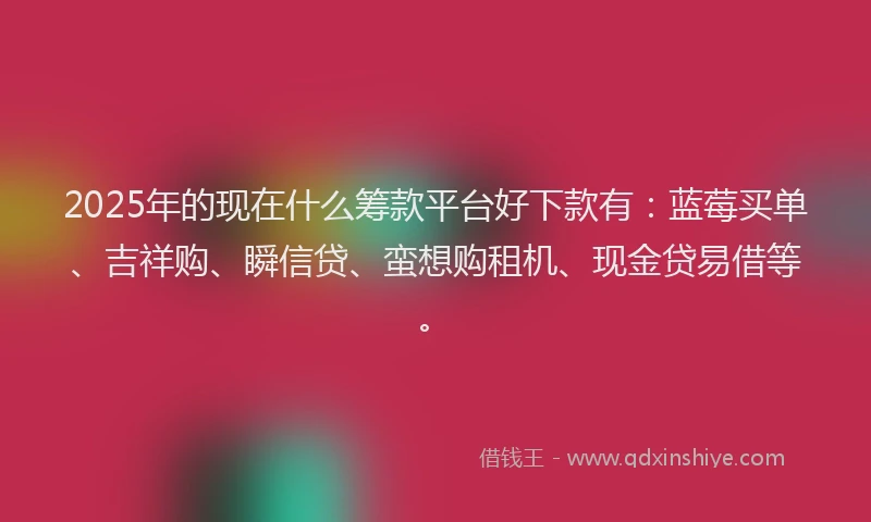2025年的现在什么筹款平台好下款有：蓝莓买单、吉祥购、瞬信贷、蛮想购租机、现金贷易借等。