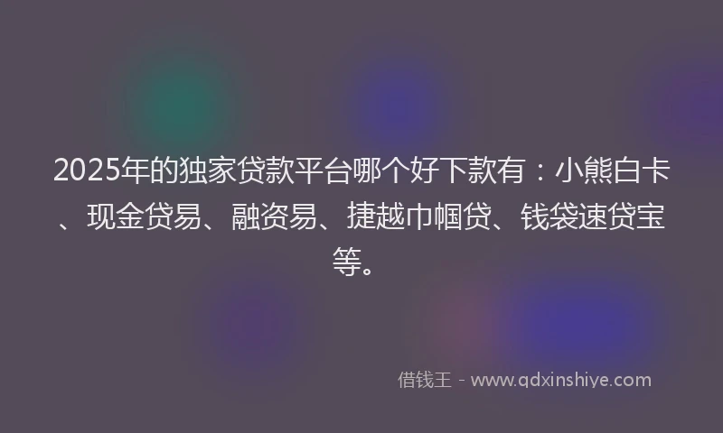 2025年的独家贷款平台哪个好下款有：小熊白卡、现金贷易、融资易、捷越巾帼贷、钱袋速贷宝等。