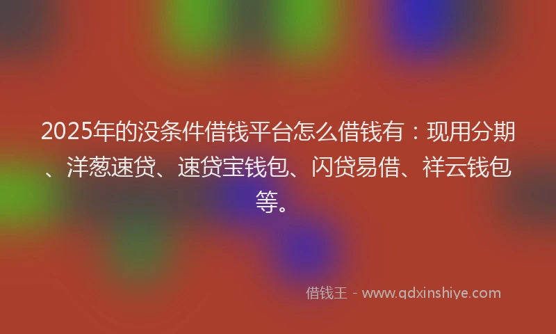 2025年的没条件借钱平台怎么借钱有：现用分期、洋葱速贷、速贷宝钱包、闪贷易借、祥云钱包等。