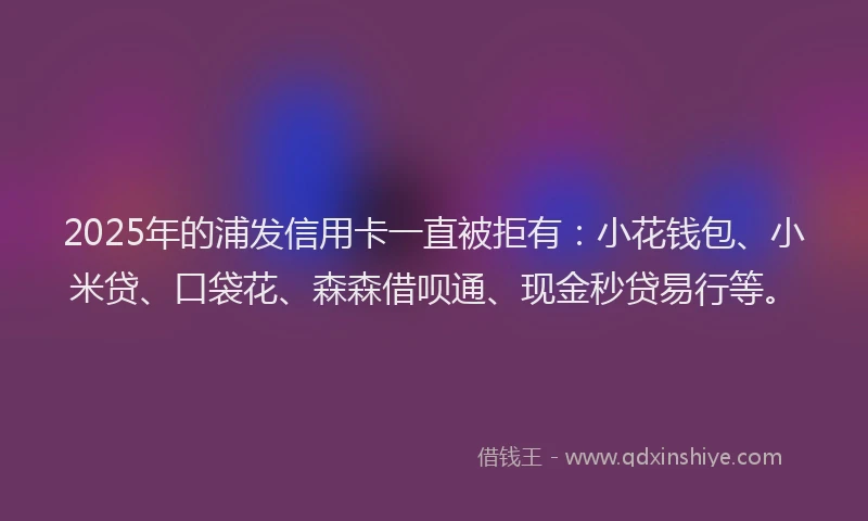 2025年的浦发信用卡一直被拒有：小花钱包、小米贷、口袋花、森森借呗通、现金秒贷易行等。