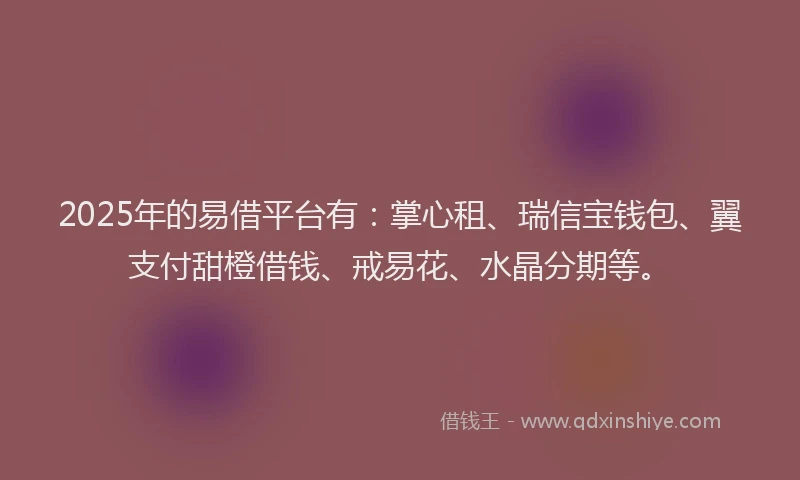 2025年的易借平台有：掌心租、瑞信宝钱包、翼支付甜橙借钱、戒易花、水晶分期等。