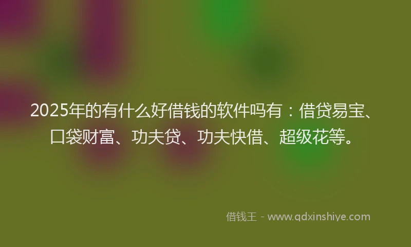 2025年的有什么好借钱的软件吗有：借贷易宝、口袋财富、功夫贷、功夫快借、超级花等。