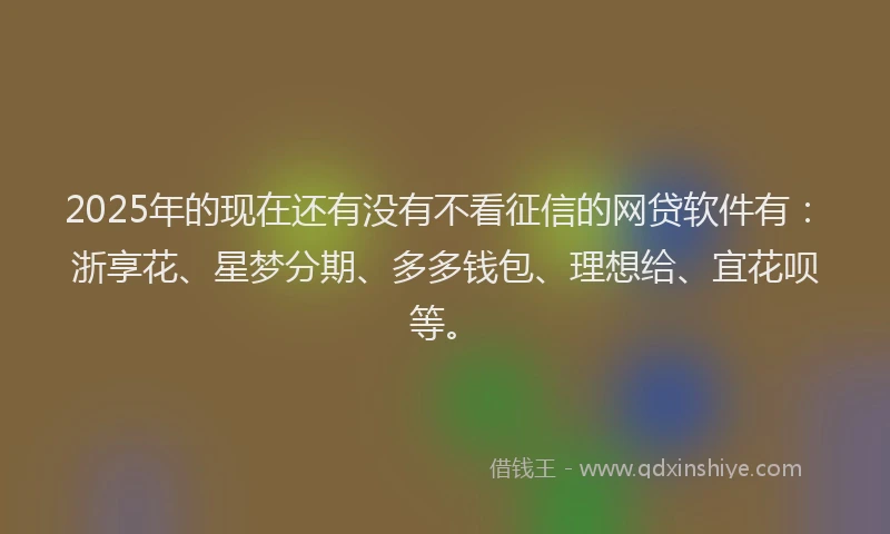 2025年的现在还有没有不看征信的网贷软件有：浙享花、星梦分期、多多钱包、理想给、宜花呗等。