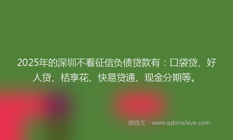 2025年的深圳不看征信负债贷款有：口袋贷、好人贷、桔享花、快易贷通、现金分期等。