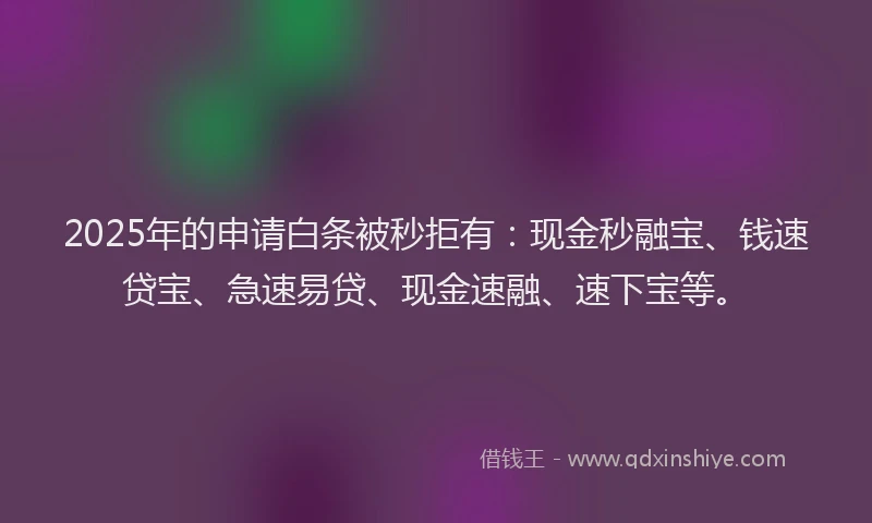 2025年的申请白条被秒拒有：现金秒融宝、钱速贷宝、急速易贷、现金速融、速下宝等。
