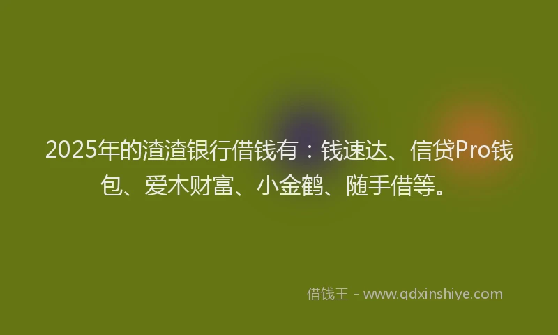 2025年的渣渣银行借钱有：钱速达、信贷Pro钱包、爱木财富、小金鹤、随手借等。