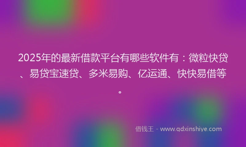 2025年的最新借款平台有哪些软件有：微粒快贷、易贷宝速贷、多米易购、亿运通、快快易借等。