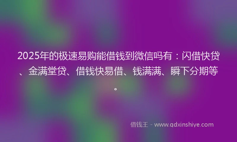 2025年的极速易购能借钱到微信吗有：闪借快贷、金满堂贷、借钱快易借、钱满满、瞬下分期等。