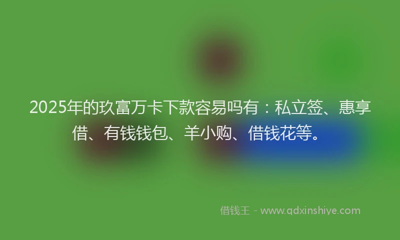 2025年的玖富万卡下款容易吗有：私立签、惠享借、有钱钱包、羊小购、借钱花等。