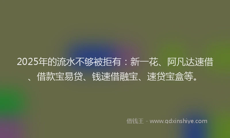 2025年的流水不够被拒有：新一花、阿凡达速借、借款宝易贷、钱速借融宝、速贷宝盒等。