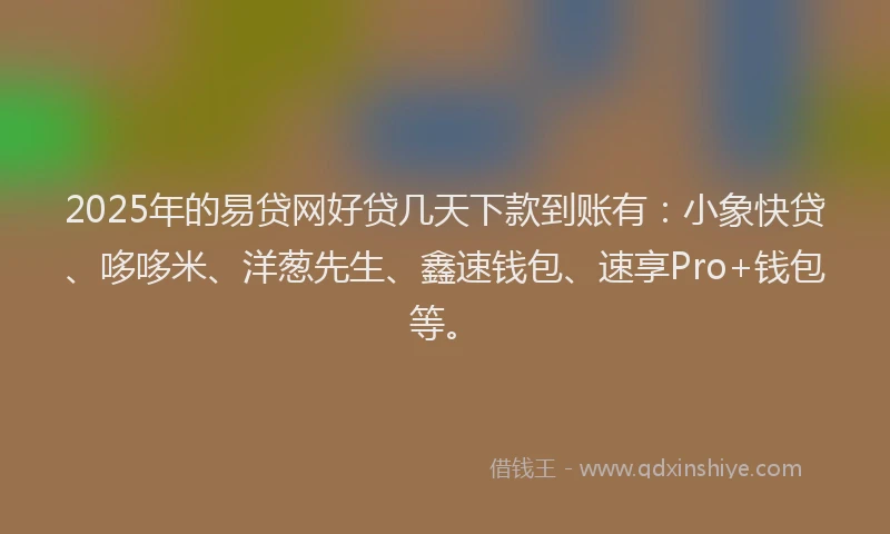 2025年的易贷网好贷几天下款到账有：小象快贷、哆哆米、洋葱先生、鑫速钱包、速享Pro+钱包等。
