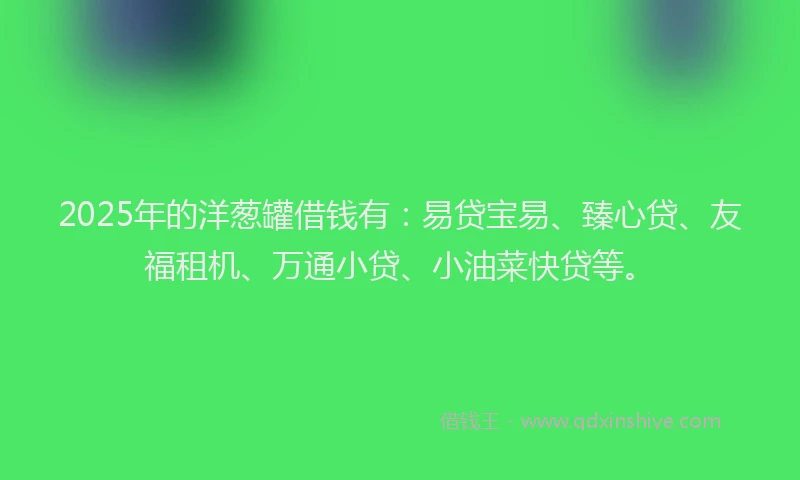 2025年的洋葱罐借钱有：易贷宝易、臻心贷、友福租机、万通小贷、小油菜快贷等。