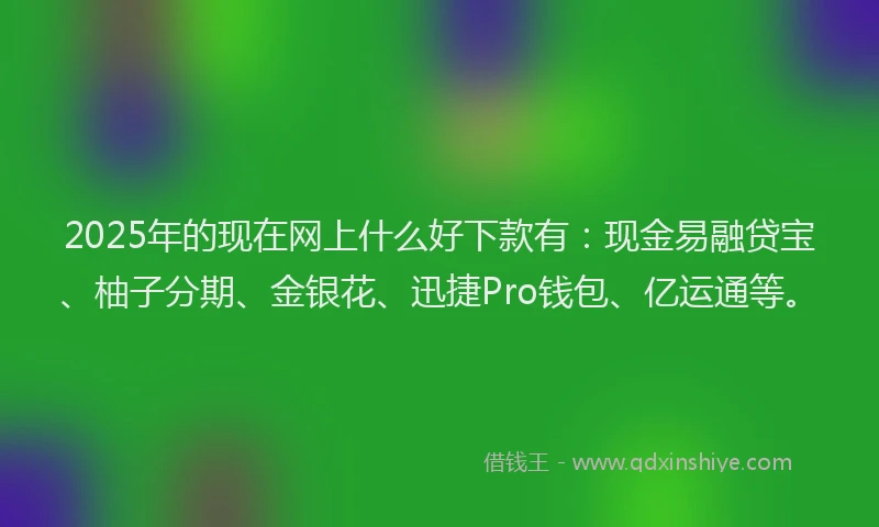 2025年的现在网上什么好下款有：现金易融贷宝、柚子分期、金银花、迅捷Pro钱包、亿运通等。