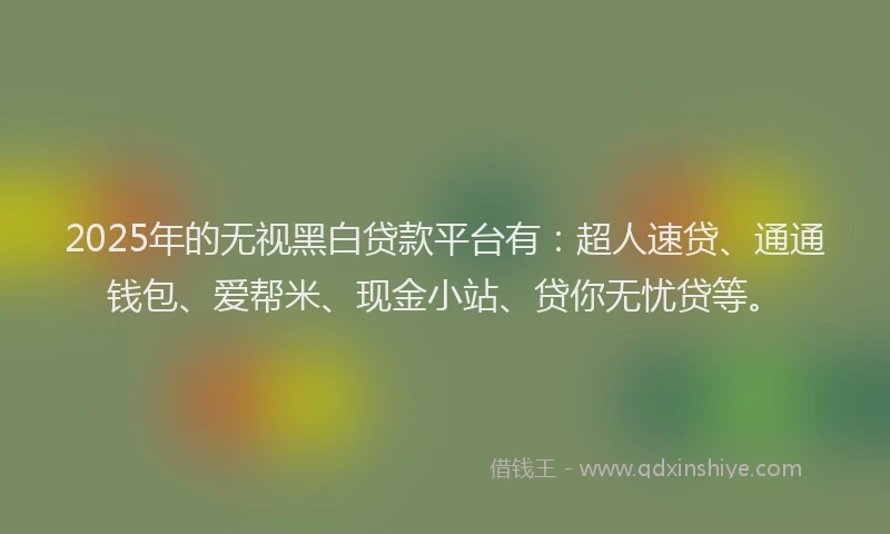 2025年的无视黑白贷款平台有：超人速贷、通通钱包、爱帮米、现金小站、贷你无忧贷等。