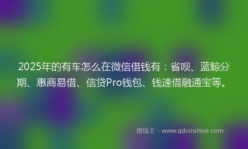 2025年的有车怎么在微信借钱有：省呗、蓝鲸分期、惠商易借、信贷Pro钱包、钱速借融通宝等。