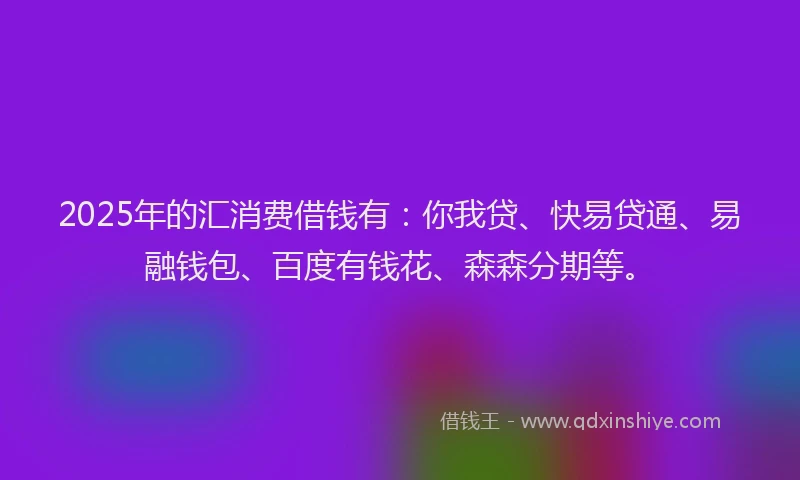 2025年的汇消费借钱有：你我贷、快易贷通、易融钱包、百度有钱花、森森分期等。