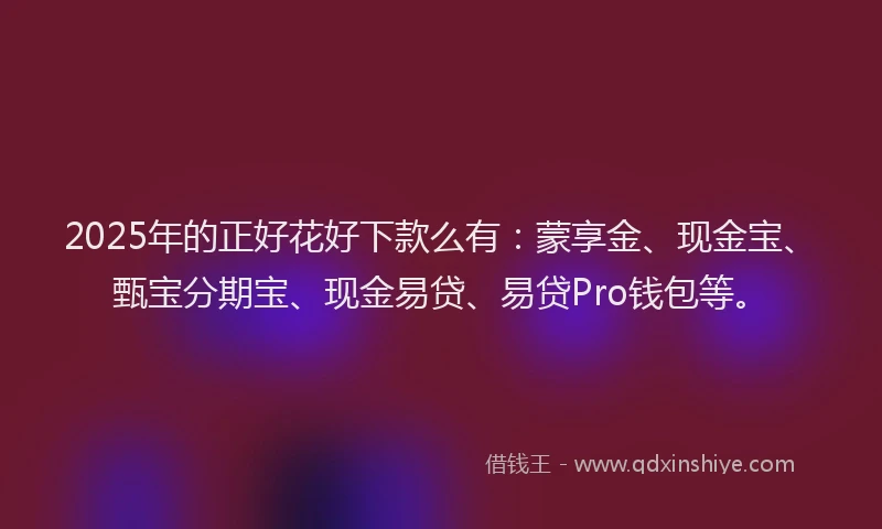 2025年的正好花好下款么有：蒙享金、现金宝、甄宝分期宝、现金易贷、易贷Pro钱包等。
