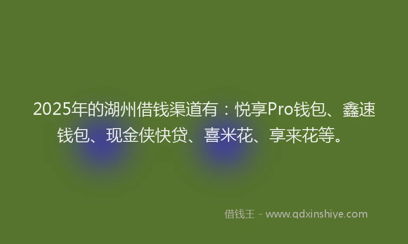 2025年的湖州借钱渠道有：悦享Pro钱包、鑫速钱包、现金侠快贷、喜米花、享来花等。