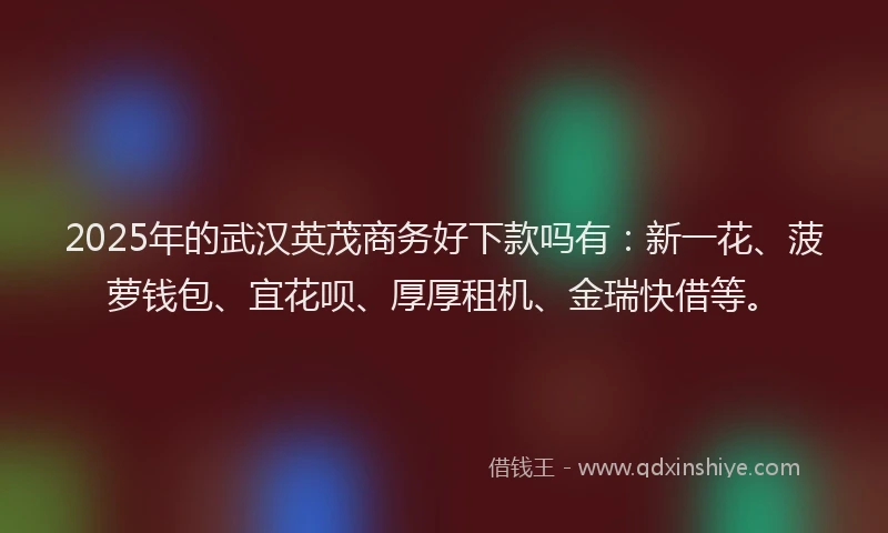 2025年的武汉英茂商务好下款吗有：新一花、菠萝钱包、宜花呗、厚厚租机、金瑞快借等。