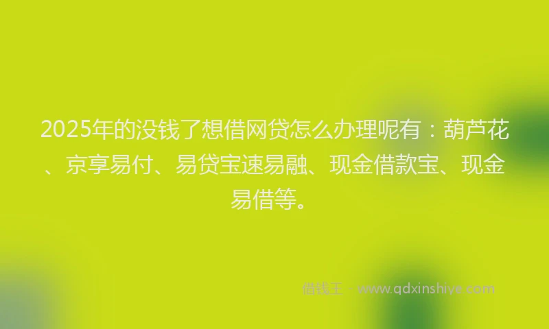 2025年的没钱了想借网贷怎么办理呢有：葫芦花、京享易付、易贷宝速易融、现金借款宝、现金易借等。