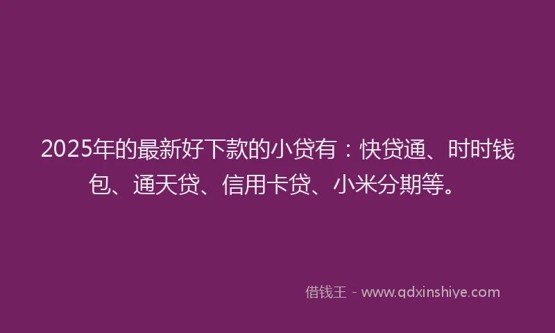 2025年的最新好下款的小贷有：快贷通、时时钱包、通天贷、信用卡贷、小米分期等。