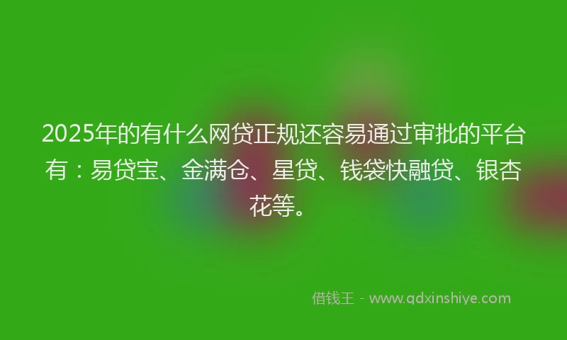 2025年的有什么网贷正规还容易通过审批的平台有：易贷宝、金满仓、星贷、钱袋快融贷、银杏花等。