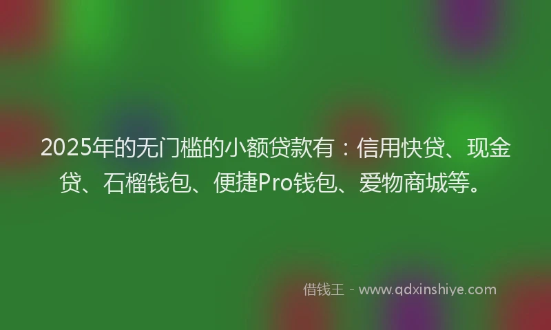 2025年的无门槛的小额贷款有：信用快贷、现金贷、石榴钱包、便捷Pro钱包、爱物商城等。
