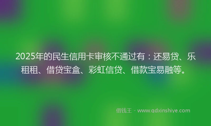2025年的民生信用卡审核不通过有：还易贷、乐租租、借贷宝盒、彩虹信贷、借款宝易融等。