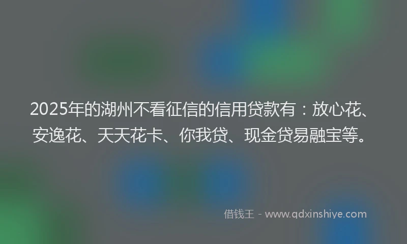 2025年的湖州不看征信的信用贷款有：放心花、安逸花、天天花卡、你我贷、现金贷易融宝等。