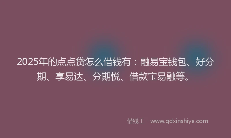 2025年的点点贷怎么借钱有：融易宝钱包、好分期、享易达、分期悦、借款宝易融等。