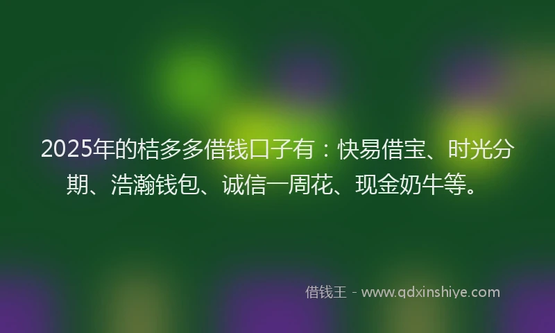 2025年的桔多多借钱口子有：快易借宝、时光分期、浩瀚钱包、诚信一周花、现金奶牛等。