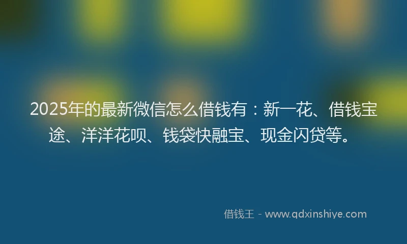 2025年的最新微信怎么借钱有：新一花、借钱宝途、洋洋花呗、钱袋快融宝、现金闪贷等。