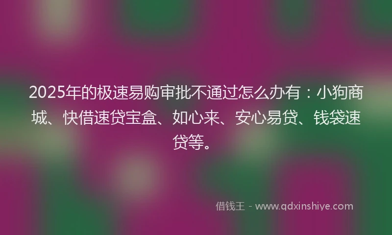 2025年的极速易购审批不通过怎么办有：小狗商城、快借速贷宝盒、如心来、安心易贷、钱袋速贷等。