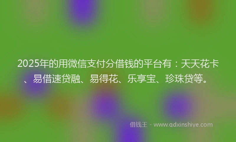 2025年的用微信支付分借钱的平台有：天天花卡、易借速贷融、易得花、乐享宝、珍珠贷等。