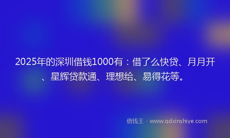 2025年的深圳借钱1000有：借了么快贷、月月开、星辉贷款通、理想给、易得花等。